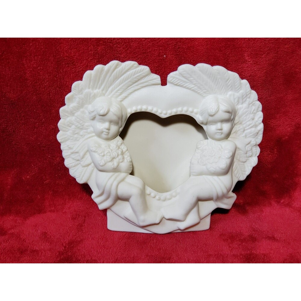 Vintage Porcelain Heart With Cherubs Photo Frame